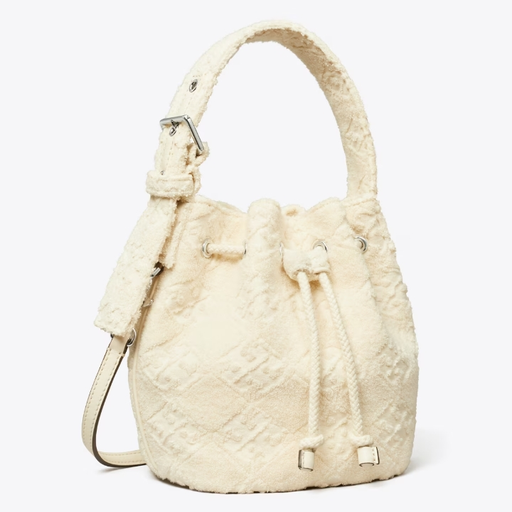 TORY BURCH 汤丽柏琦 T MONOGRAM 白色迷你老花水桶包