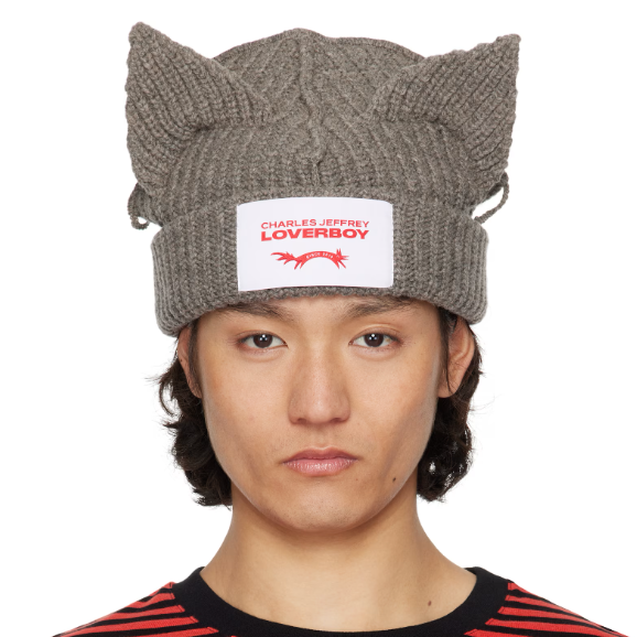 中站含税！Charles Jeffrey LOVERBOY SSENSE 独家发售灰色 Chunky Ears 毛线帽