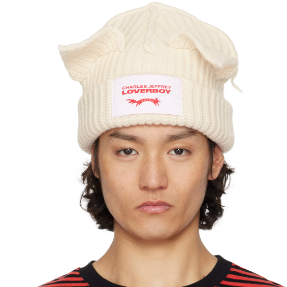 中站含税！Charles Jeffrey LOVERBOY 白色 Chunky Ears 毛线帽