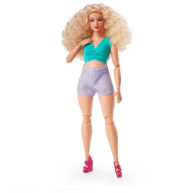 【含税直邮】Barbie 芭比 时尚可动娃娃 金色卷发 褶皱短款上衣 缎面淡紫色短裤