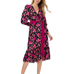 DVF 玫瑰粉植物印花裹身裙