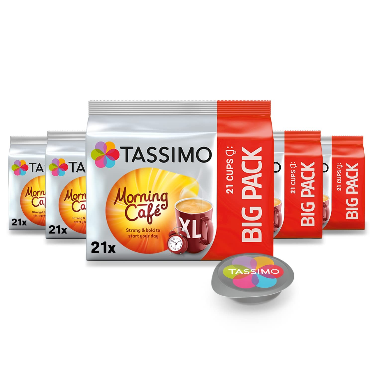 【含税直邮】Tassimo Morning Café XL 强效胶囊,105 粒咖啡胶囊,5 包,5 x 21 份饮料