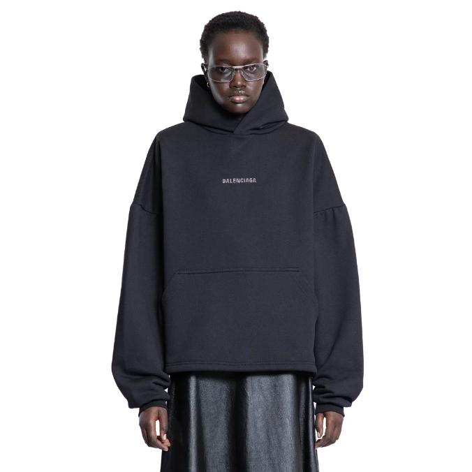 BALENCIAGA 巴黎世家字母徽标黑色连帽卫衣