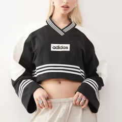 ADIDAS ORIGINALS 阿迪达斯条纹短款黑色卫衣
