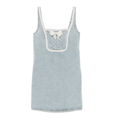 Self-Portrait 浅蓝色牛仔蝴蝶结吊带裙