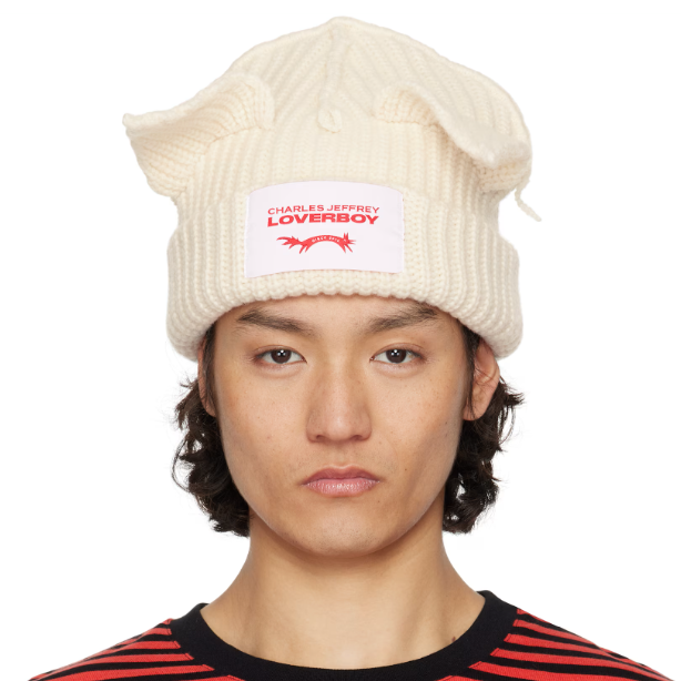 中站含税！Charles Jeffrey LOVERBOY 白色 Chunky Ears 毛线帽