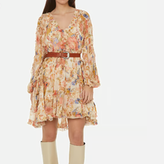 ZIMMERMANN 短款荷叶边印花连衣裙