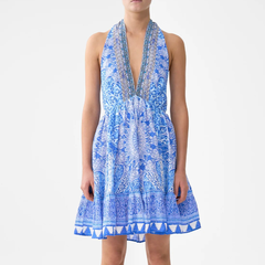 Camilla 荷叶边下摆挂脖短连衣裙