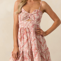 Red Dress 玫瑰粉色碎花格纹吊带裙