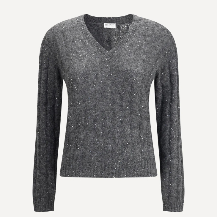 BRUNELLO CUCINELLI 灰色V领毛衫