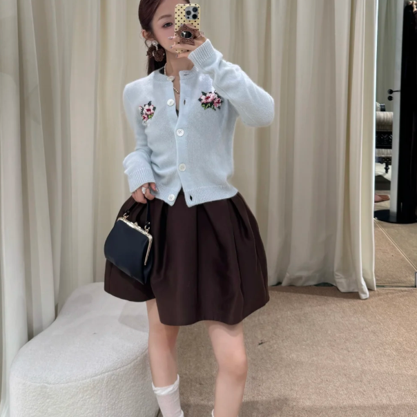 凑单价！SHUSHU/TONG 花朵图案针织开衫