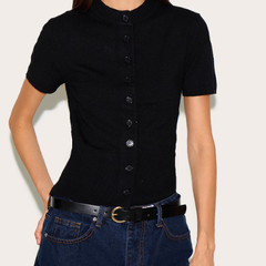 PrettyLittleThing 黑色针织纽扣上衣