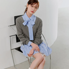 Snidel 蝴蝶结衬衫针织连衣裙