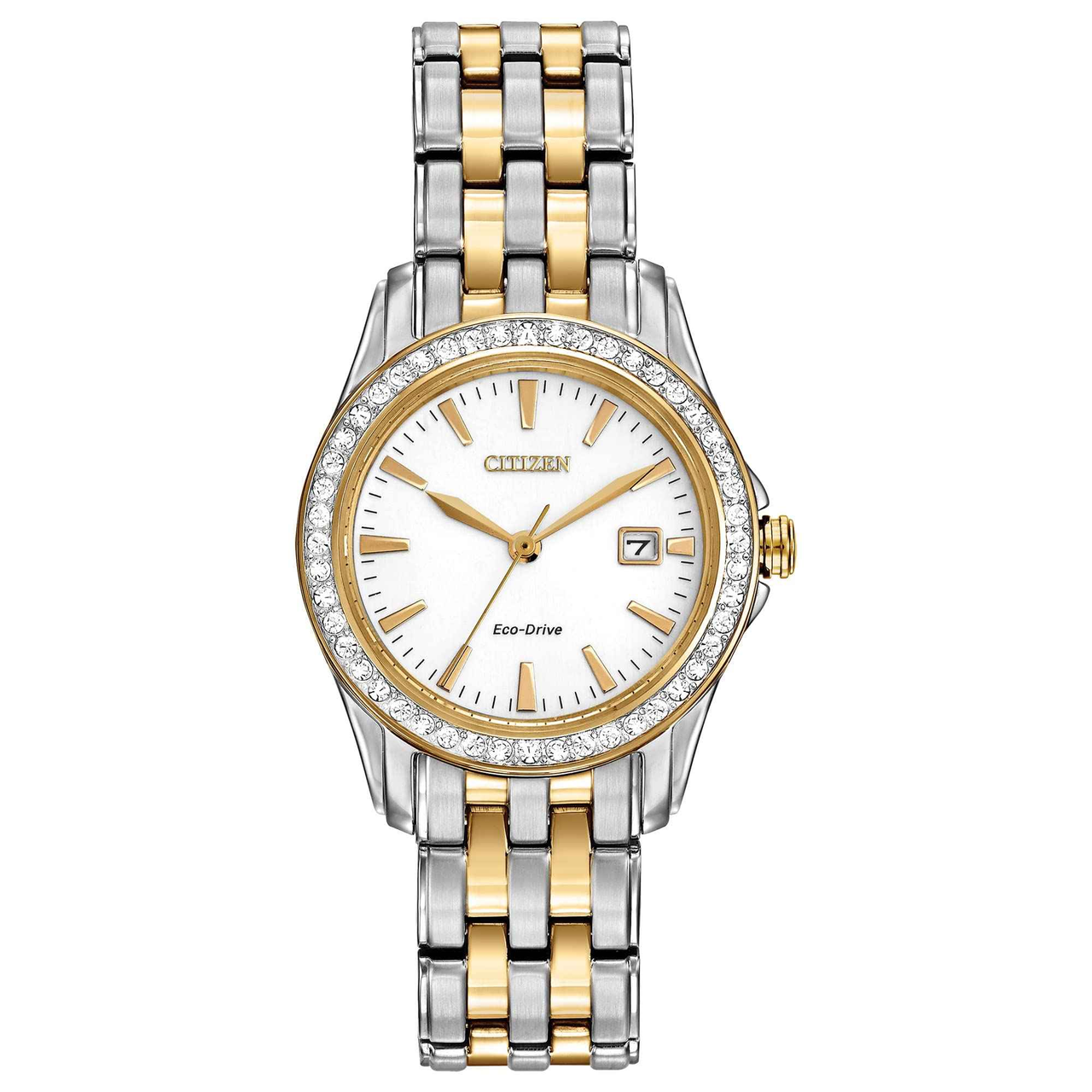 【含税直邮】Citizen 日韩女手表光动能水晶腕表银色表盘 EW1908-59A