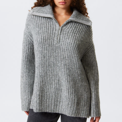 Weekday 罗纹针织半拉链高领毛衣