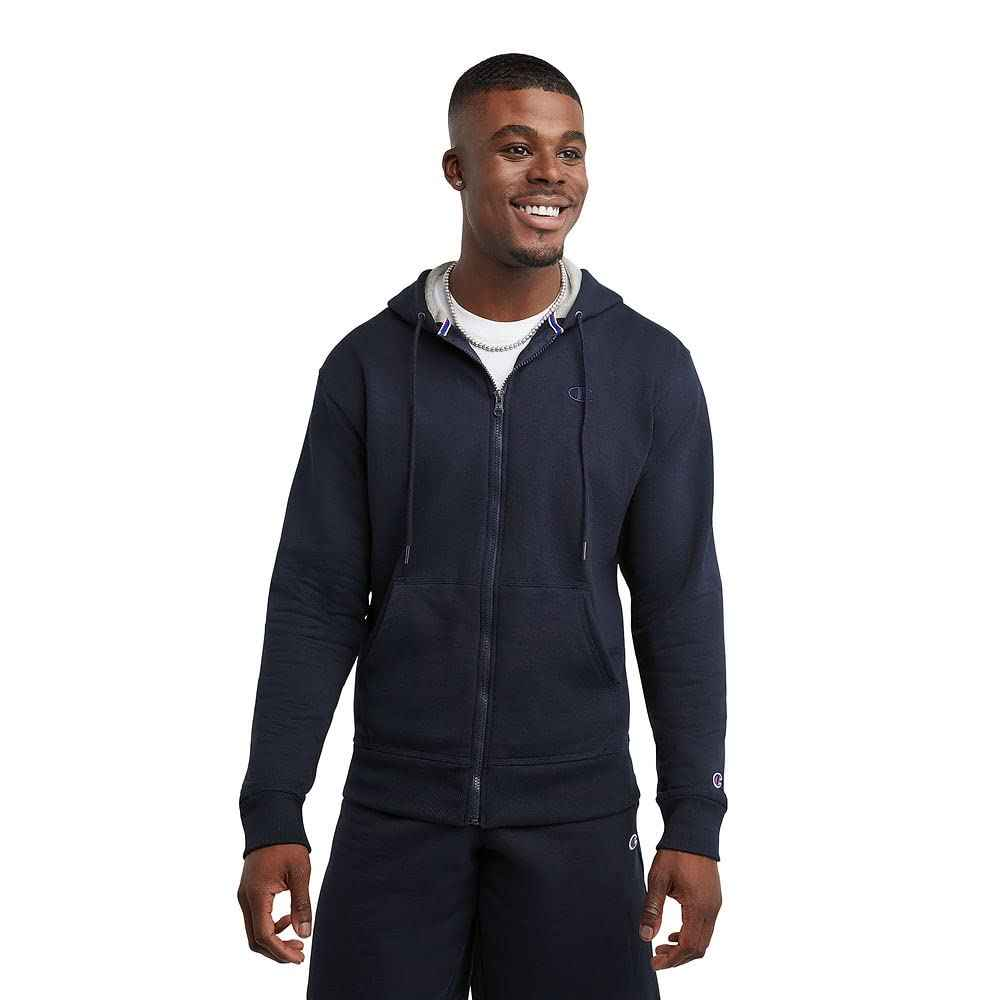 Champion Powerblend 男士羊毛全拉链帽衫,海蓝色,Small