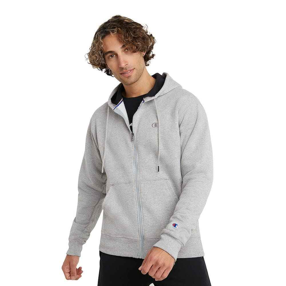 Champion 男士强力混合抓绒全拉链连帽衫，C Logo ,中深灰色,Small