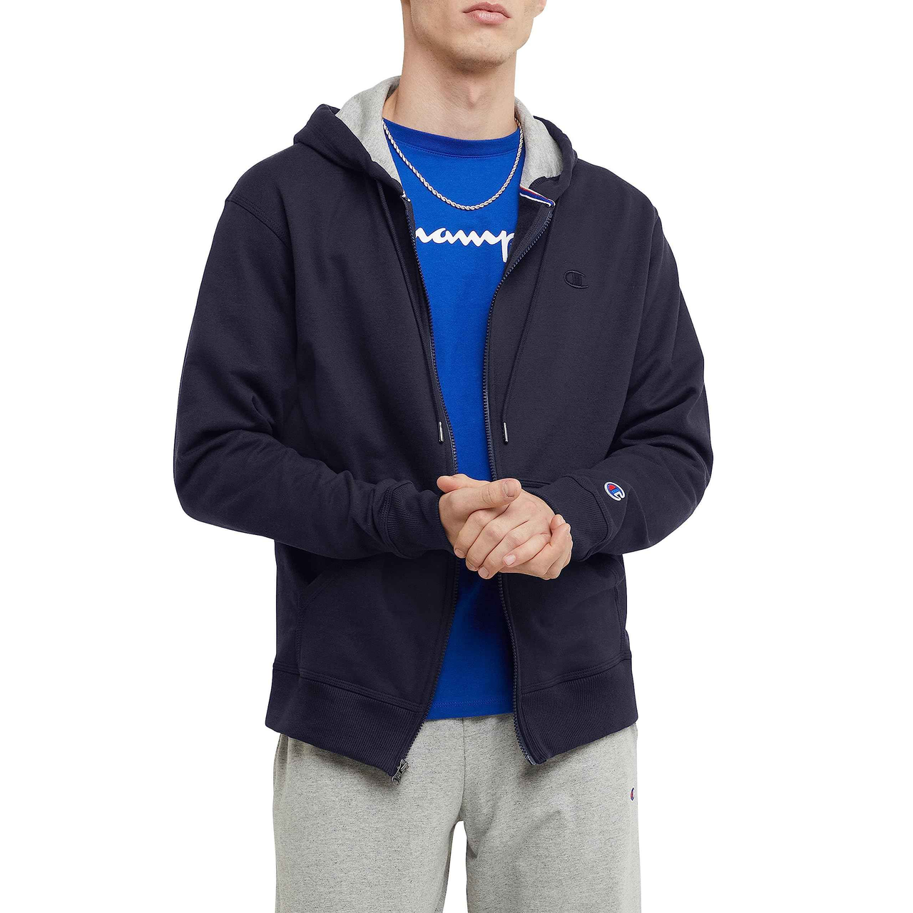 【含税直邮】Champion Powerblend 男士羊毛全拉链帽衫,海蓝色,X-Large