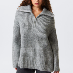 Weekday 罗纹针织半拉链高领毛衣