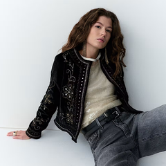 PER UNA 天鹅绒黑色夹克外套