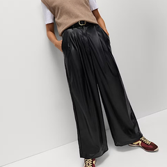 M&S 黑色皮革阔腿裤