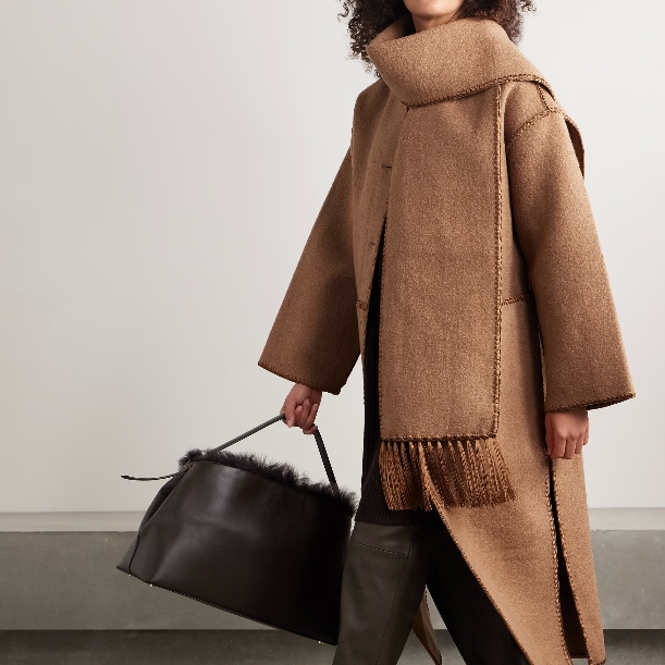 TOTEME 垂褶流苏羊毛混纺圈圈呢大衣