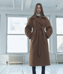 Mango 棕色羊毛大衣