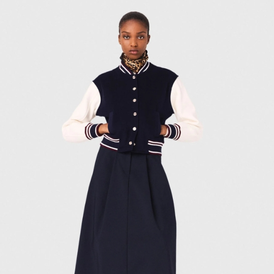 Jisoo同款 Maje 蓝白拼色飞行夹克