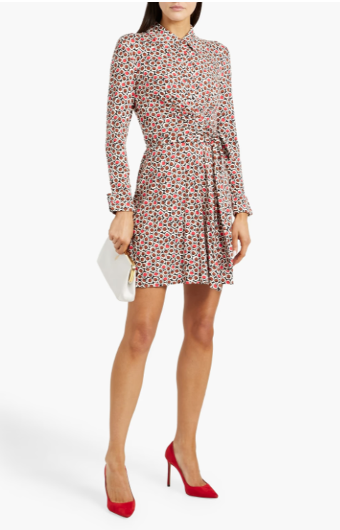 DVF 印花弹力针织迷你裹身连衣裙