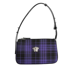 VERSACE 范思哲紫色格纹腋下包