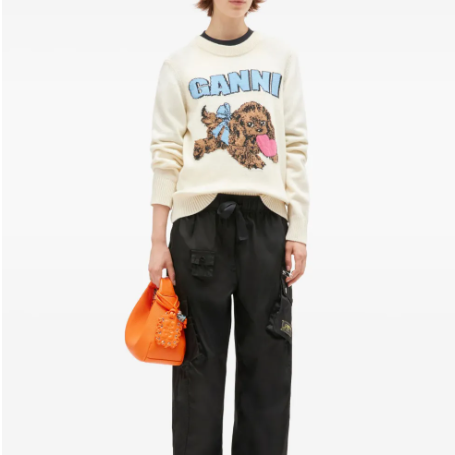 GANNI Puppy logo嵌花毛衣
