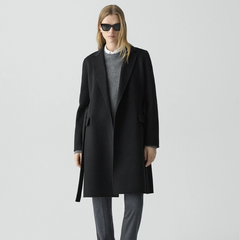 Theory 黑色中长款羊绒羊毛混纺大衣
