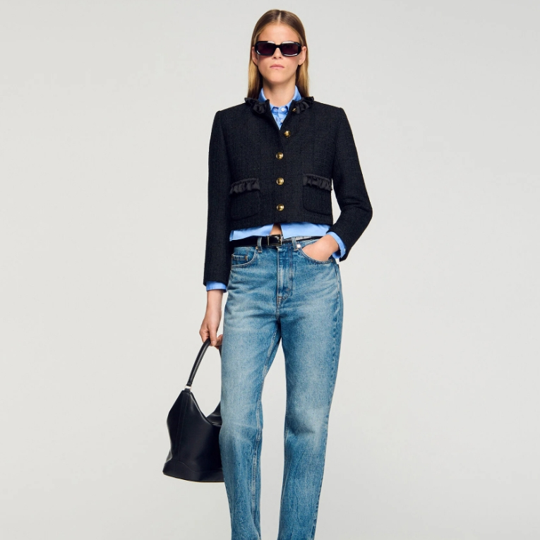 Sandro 荷叶边粗花呢外套