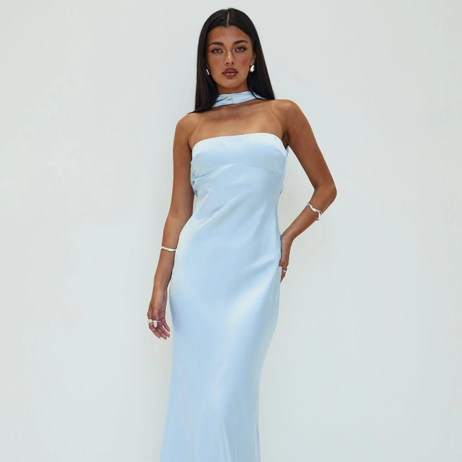 PRINCESS POLLY Legacies 无肩带冰蓝色连衣裙