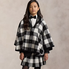 Ralph Lauren 拉夫劳伦大童款格纹羊毛连帽斗篷