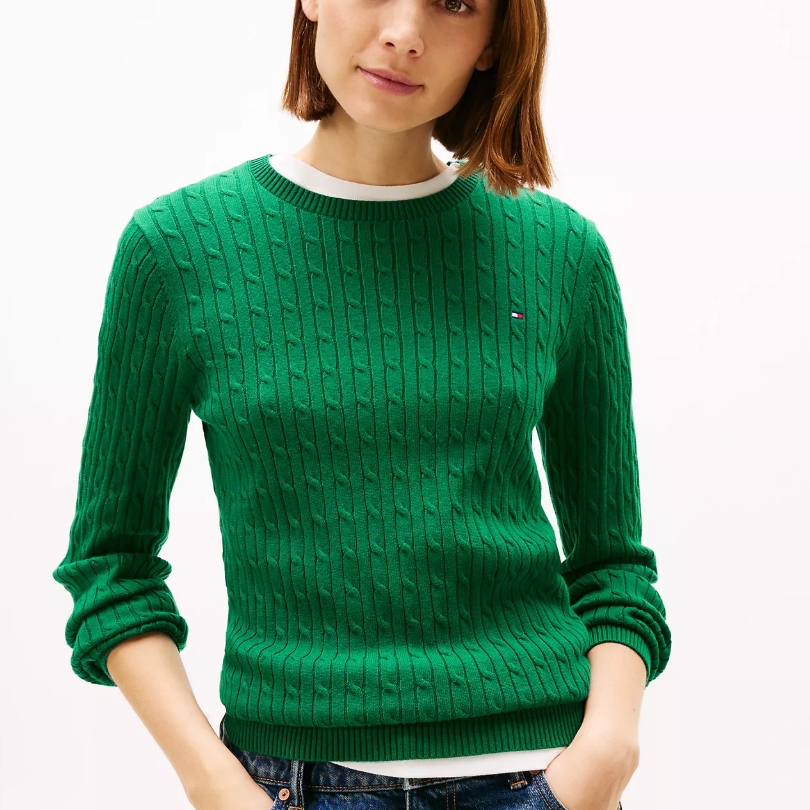 TOMMY HILFIGER 徽标针织绞花毛衣