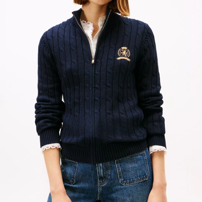 TOMMY HILFIGER Crest 徽标拉链针织开衫