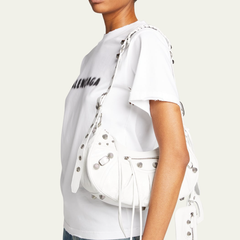Balenciaga Cagole 铆钉纹理皮革单肩包
