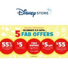 【55海淘节】延期1天！DisneyStore：迪士尼官网同时推出5大折扣！订单满$55免运费！