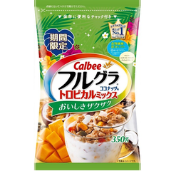 夏季期间限定：Calbee 芒果、椰子果肉综合水果麦片350g 424日元（约27元）