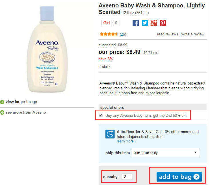 Aveeno Baby 宝宝燕麦洗发沐浴露354ml$6.37