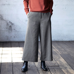 Belle Maison 千趣会 羊毛混纺冬季气质竖条纹阔腿裤