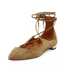 *IN绑带鞋 Aquazzura 经典款麂皮绑带芭蕾鞋 橄榄绿 $269.6（约1953元）