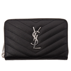 Saint Laurent  Black Small Monogram Zip Around Wallet 黑色logo绗缝钱包