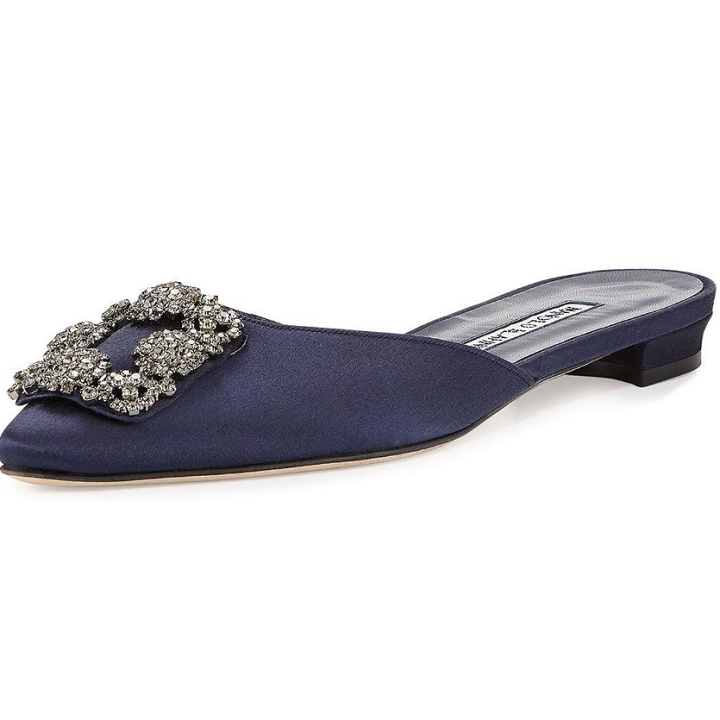 【限时特价】 Manolo Blahnik 方扣缎面穆勒鞋