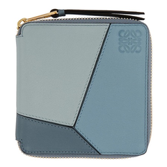 Loewe Blue Small Puzzle Zip Around Wallet 同色系拼色雾霾蓝钱包