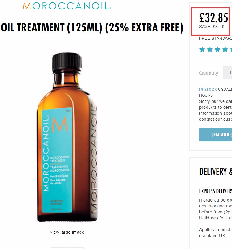 Moroccanoil 摩洛哥护发精油 125ml £32.85（约287元）