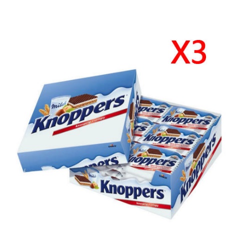 55专享包邮！Knoppers 牛奶榛子巧克力威化饼 24包*3 23.8欧（约184元）