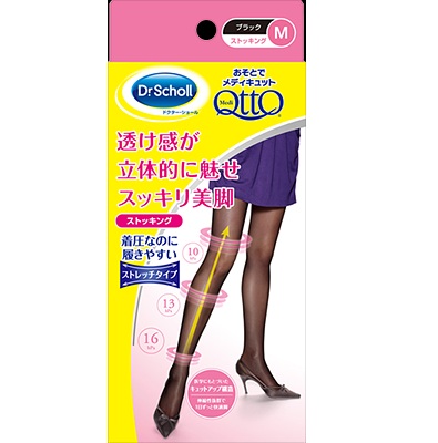 【*】Dr Scholl 爽健 Qtto户外型 分段压力美腿透明丝袜 黑色M 1375日元（约82元），超级爆款