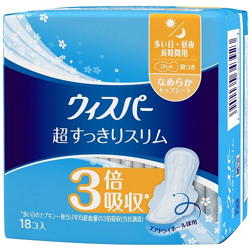 【*】P&G 宝洁 瞬吸3倍 量多日夜兼用超薄棉柔 带护翼 卫生巾 28cm×18片 506日元（约30元）